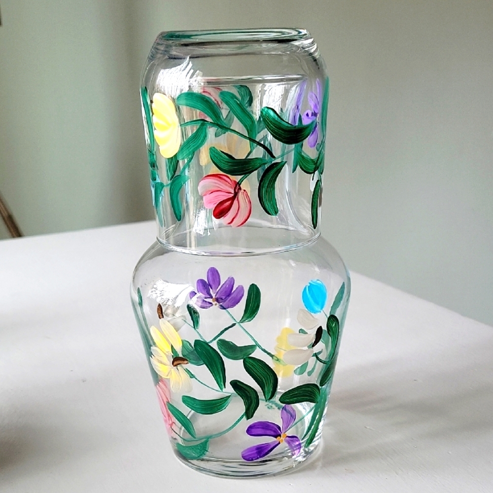 Floral Hand-Painted Glass Decanter
